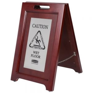 Wooden Folding Wet Floor Sign With Stainless Steel Plate
